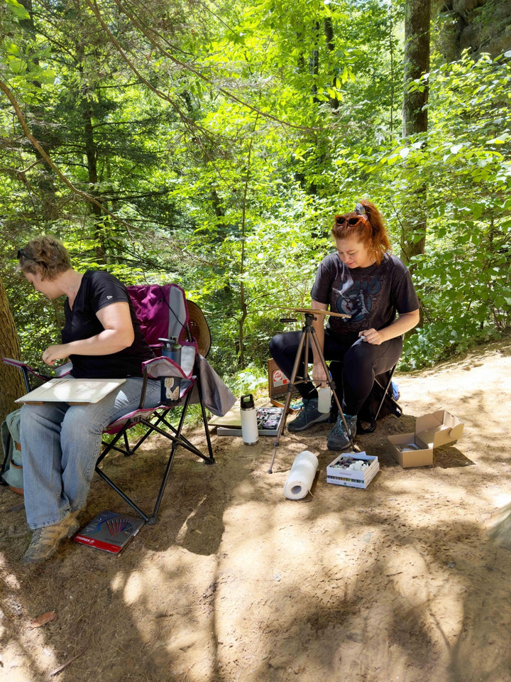 Jennifer Millard and Kira Wilson, painting Gray's Arch en plein air.