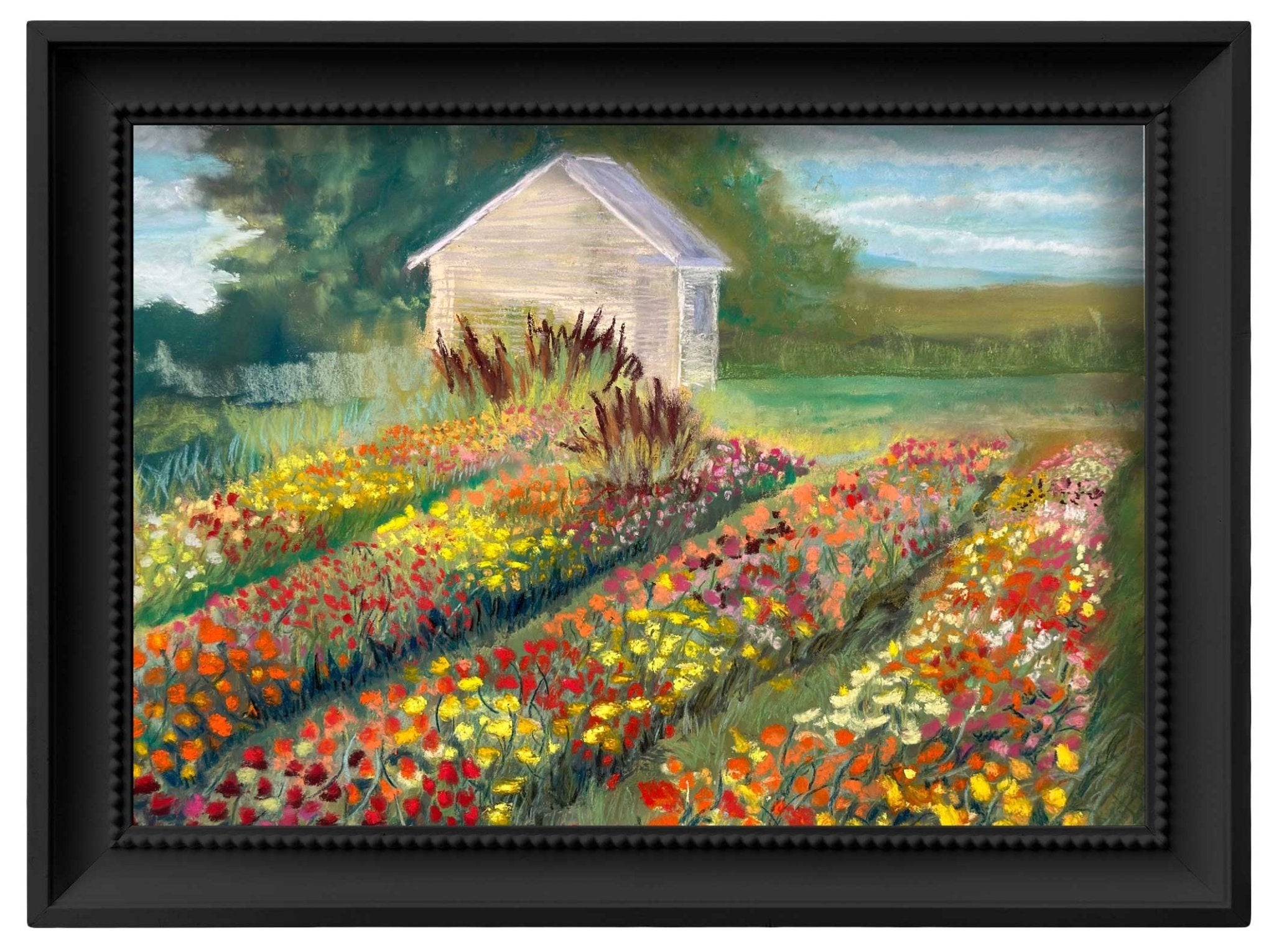 Jennifer's colorful Kentucky Flower Farm giclee print in a basic black frame.
