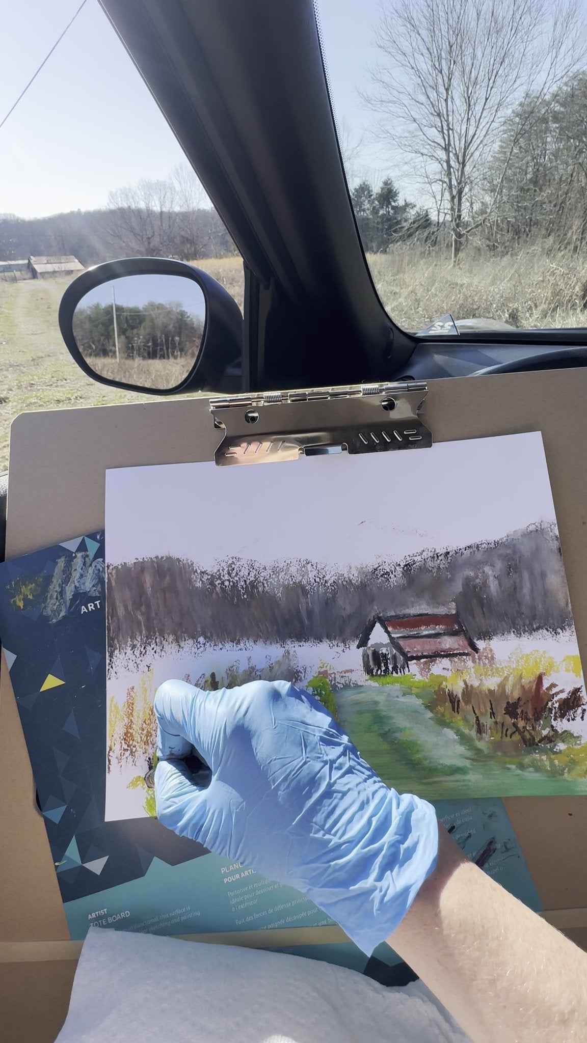 Artist Jennifer Millard uses oil pastels to capture a winter scene of a rugged Kentucky landscape of a barn on a country road.