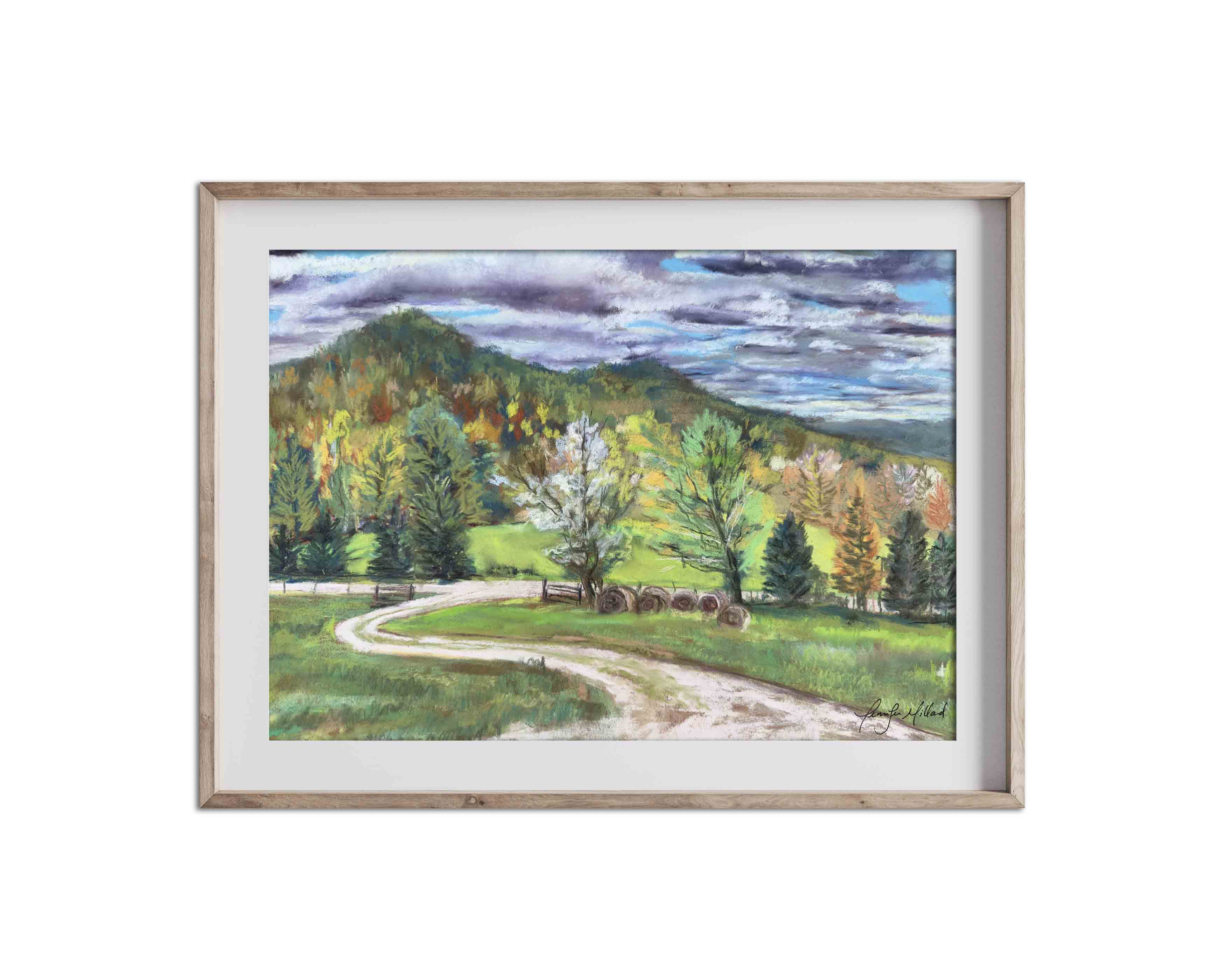 The hills of Kentucky are full of color in the fall, like this soft pastel painting of Gravel Switch, Kentucky.
