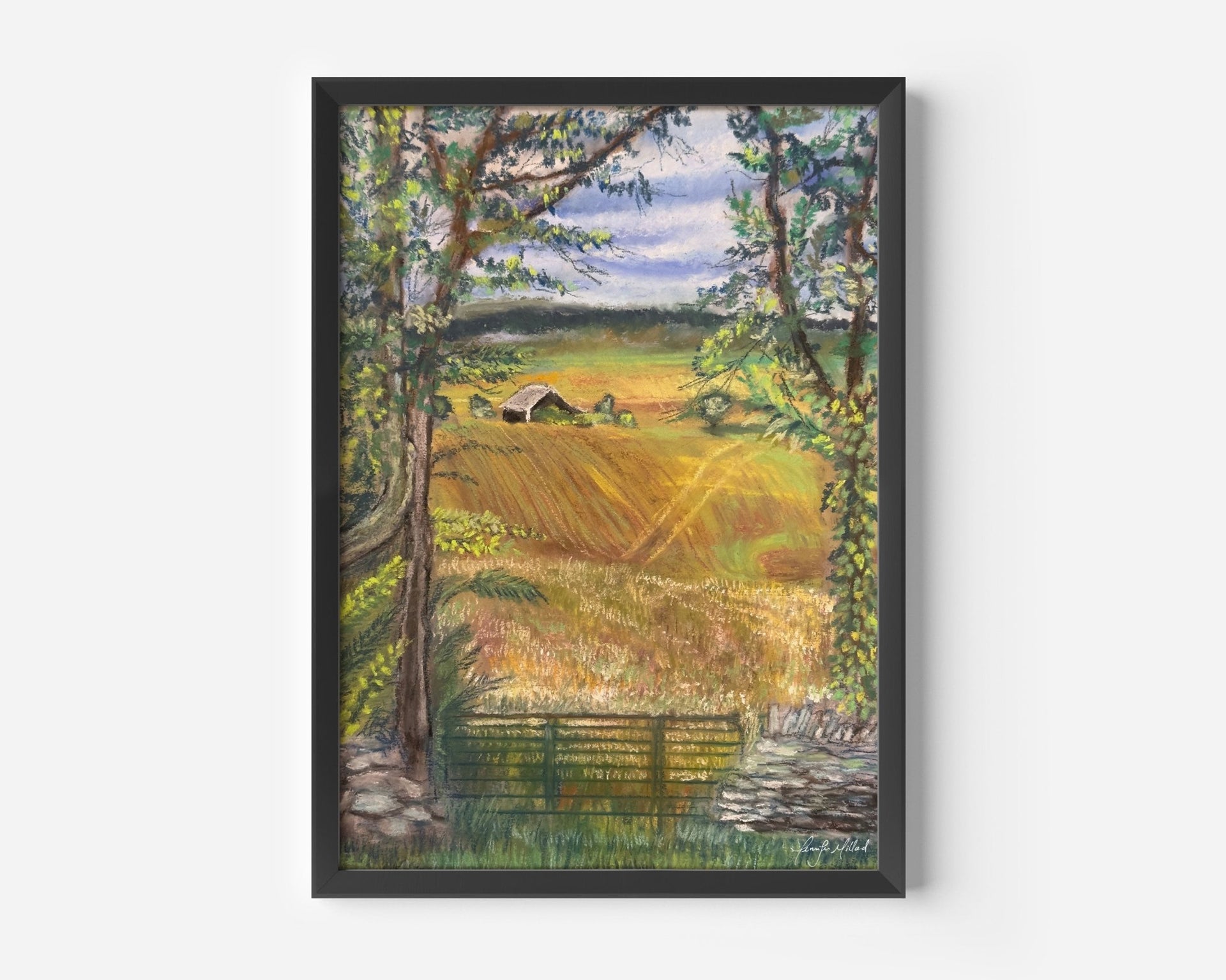 An example of this farmland print in a black frame.